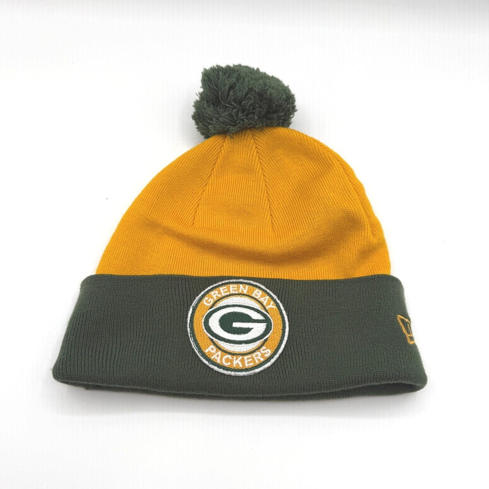 Green Bay Packers Beanie Men One Size Green Yellow Pom Pom NFL Hat Football